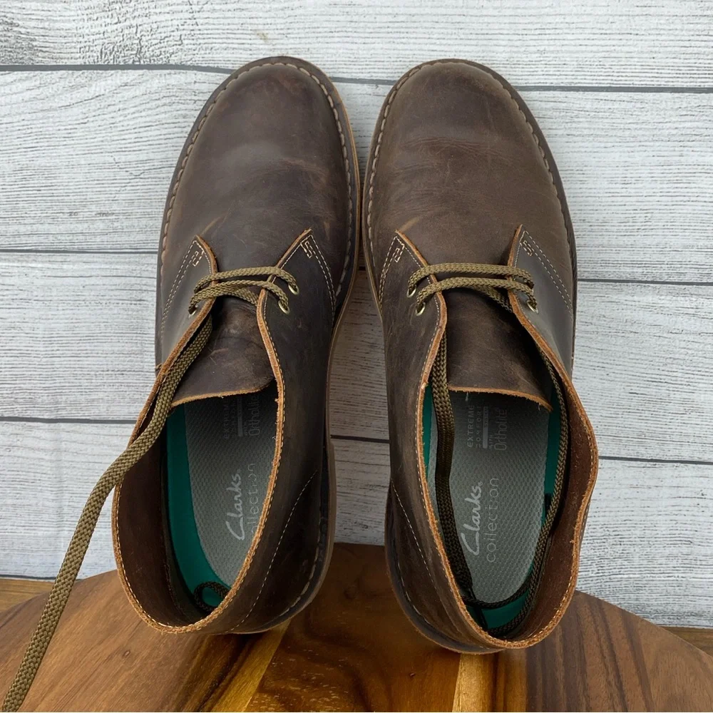 Clarks Shepton Chukka Boots Beeswax Dark Brown Leather Men’s Shoe Size 12 M